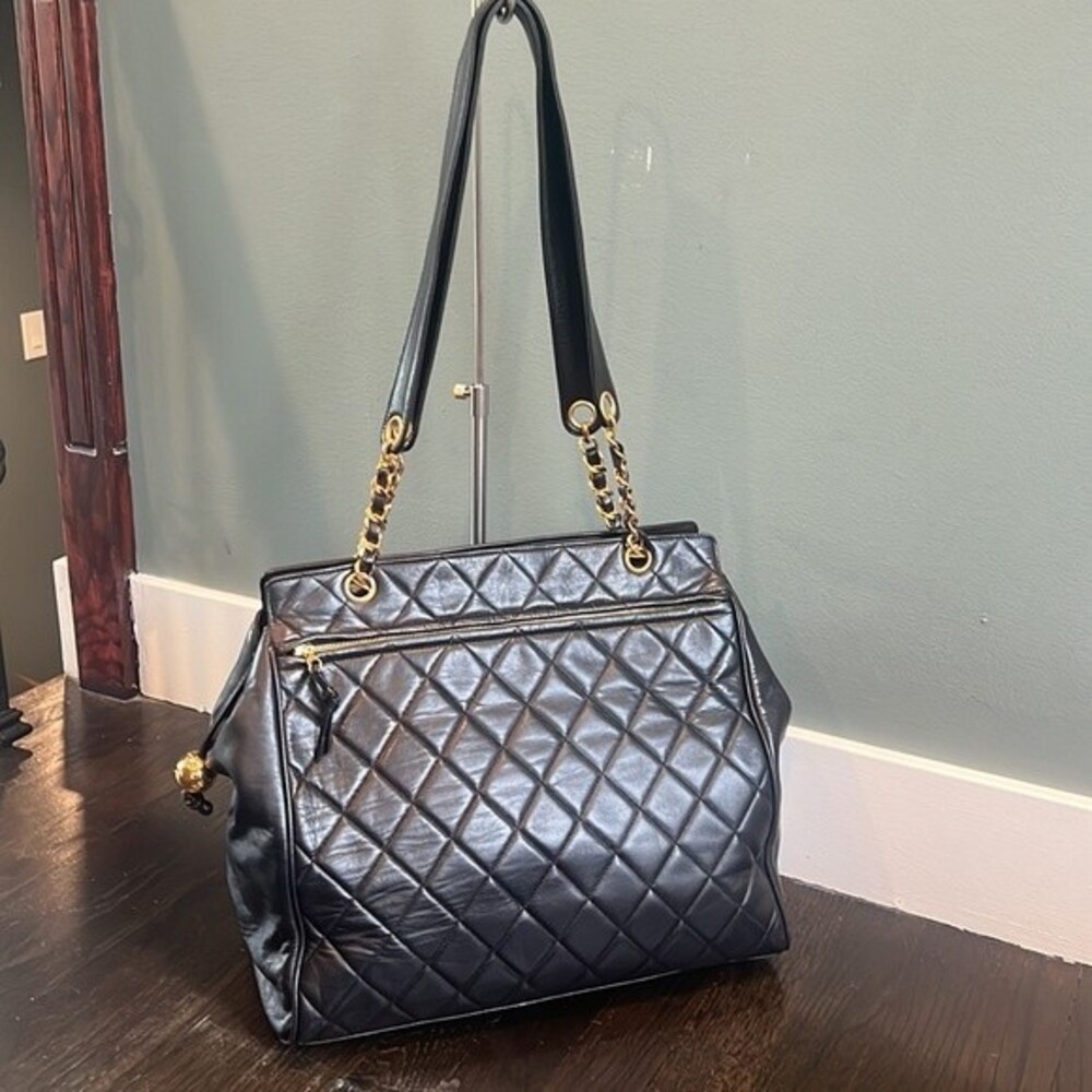 Chanel Matelasse Coco Ball Chain Large Tote Bag Black Gold lambskin